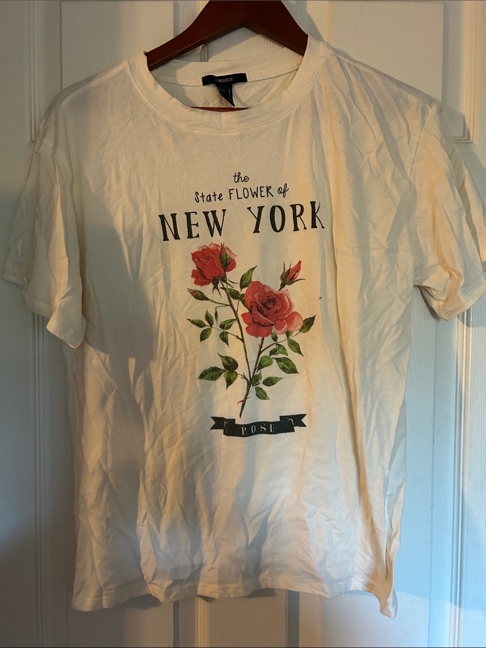 Forever 21 White Rose Graphic Tee - Red & Green Floral